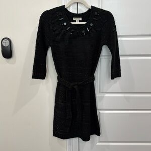 NEW Cherokee Black Belted Sweater Dress w/Metallic Gold Threading, 10/12